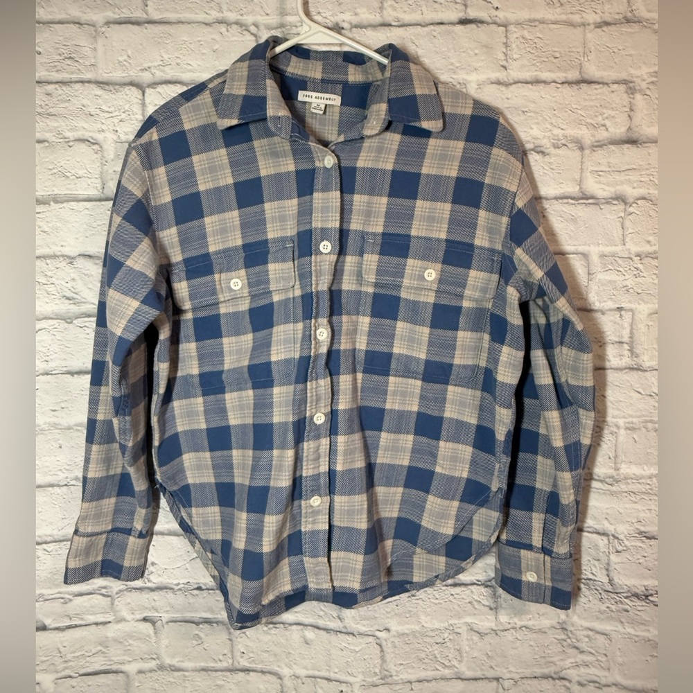 Free Assembly Blue Plaid Shirt, Medium